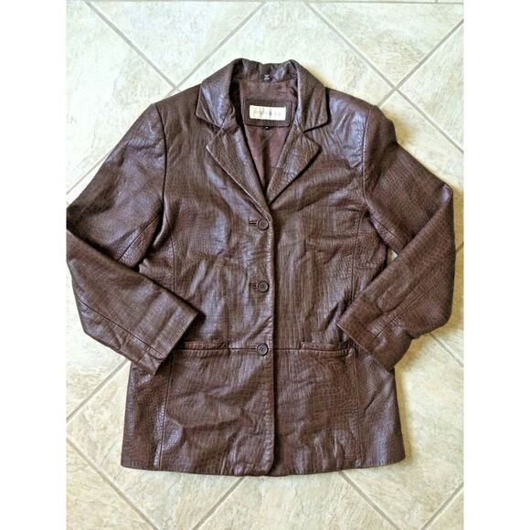 Jones New York Jackets & Blazers - JONES NEW YORK Size Small Sz S Pebbled Leather BROWN Womens Jacket Coat